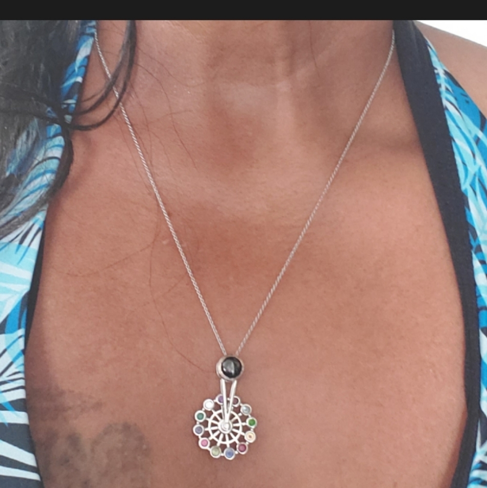 MULTIGEMSTONE Ferris wheel pendant necklace 1.75ctw platinum over sterli… - Picture 11 of 11